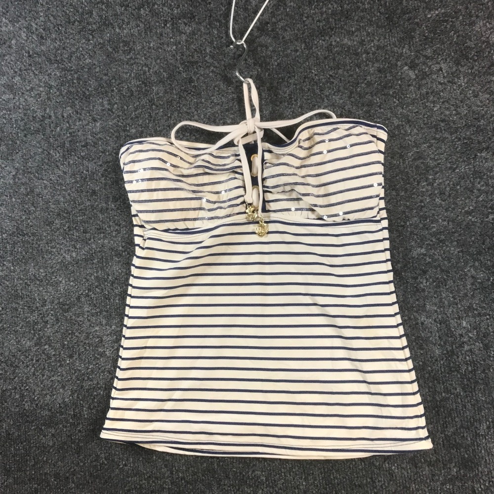 Sperry Tankini Set Women Small White Blue Good Striped Sequin Anchor SW3SE16